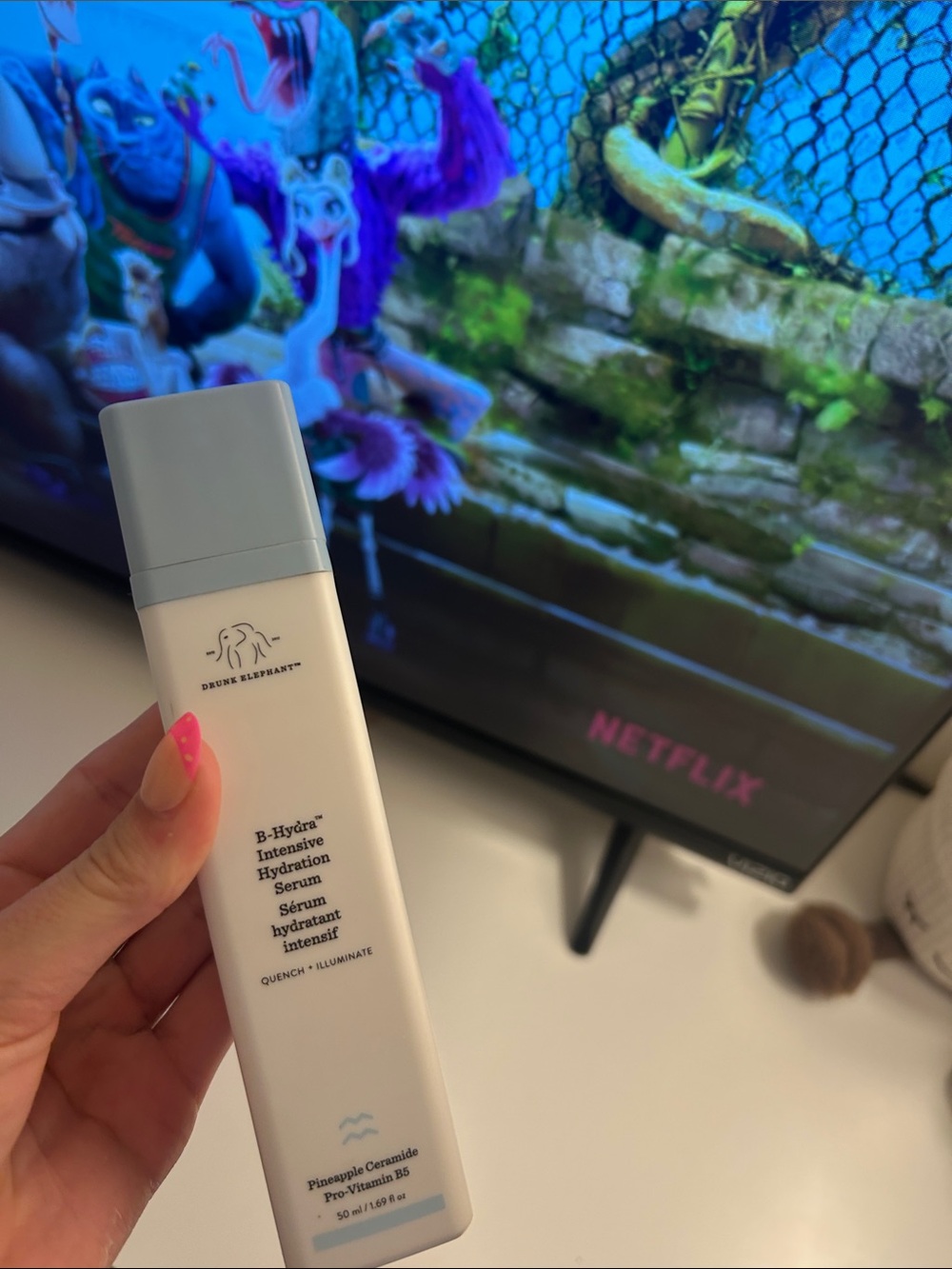 Drunk Elephant Hydration Serum in Light Blue and White Packaging